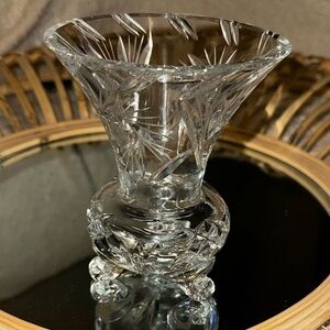 Vintage Bohemian Hand Cut Lead Crystal Pinwheel 3 Footed Vase